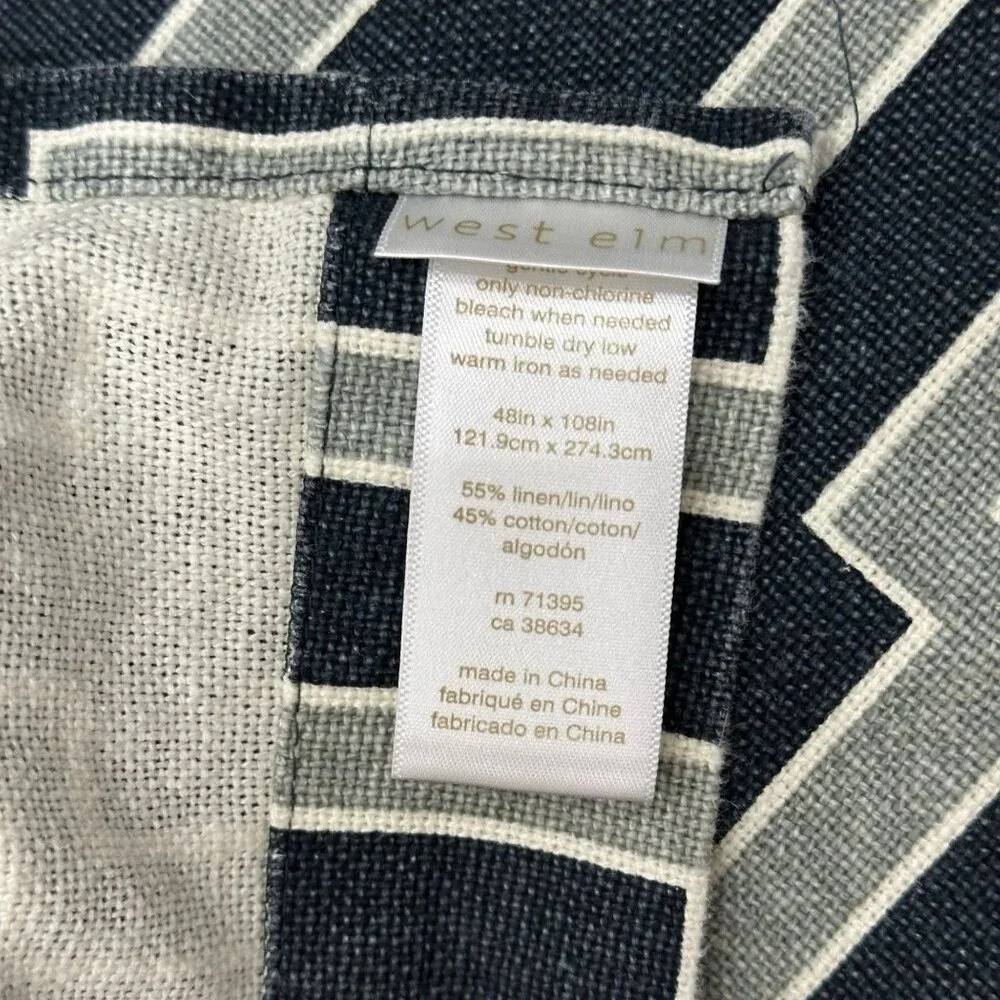 West Elm Wallpaper Print Window Curtain Panel Grommet Linen Cotton Blue 48